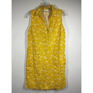 Cynthia Rowley Yellow‎ Floral Linen Sleeveless Shirt Dress Size 4